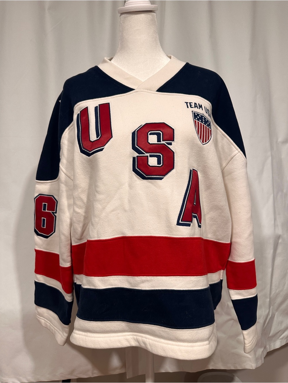 Abercrombie USA Team Colorblock Hockey Sweater - White/Red/Navy